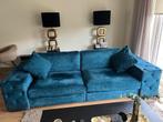 Velours bank in turquoise/blauw – Hotel Chique - comfortabel, Ophalen, 250 tot 300 cm, Driepersoons, 75 tot 100 cm