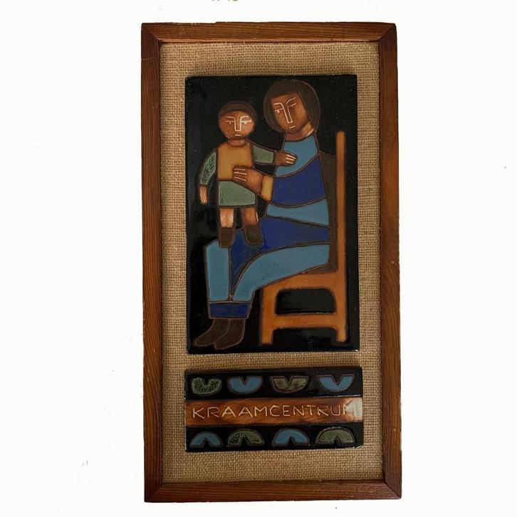 VERKOCHT Potters keramiek TEGEL kraamcentrum tableau, Antiek en Kunst, Antiek | Keramiek en Aardewerk, Ophalen of Verzenden