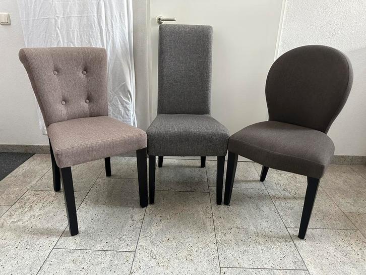 3 eetkamerstoelen – set van 3 voor 20 euro, Huis en Inrichting, Stoelen, Gebruikt, Drie, Stof, Grijs, Ophalen