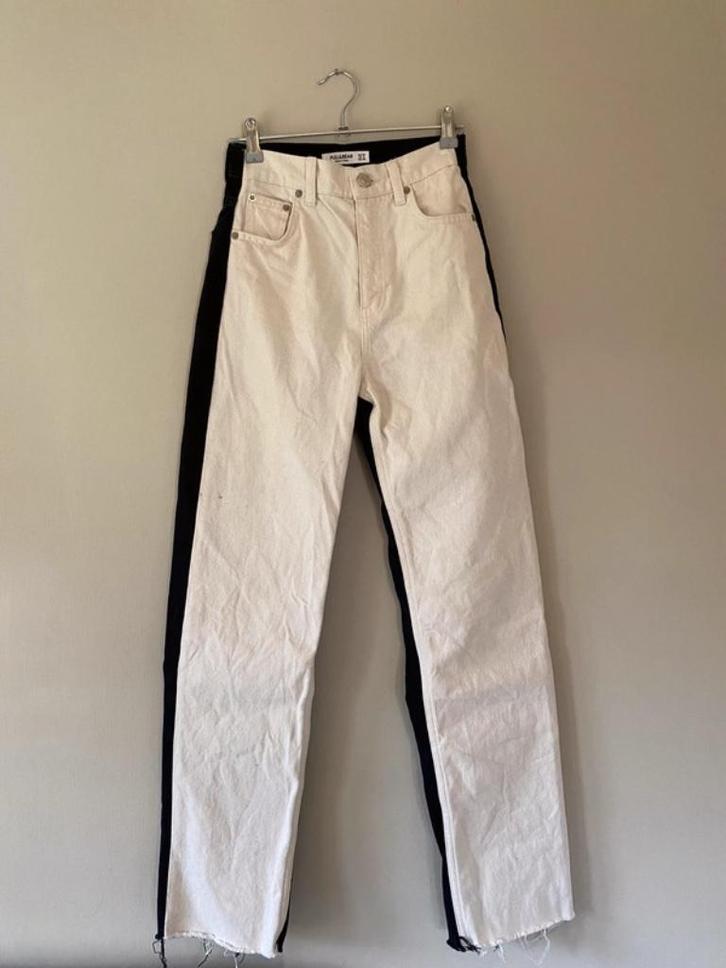 Twee kleur jeans broek maat XXS, Kleding | Dames, Broeken en Pantalons, Zo goed als nieuw, Maat 34 (XS) of kleiner, Zwart, Lang