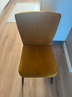 5 Okergele Velours Eetkamerstoelen | Goossens, Huis en Inrichting, Ophalen, Overige kleuren, Zo goed als nieuw, Stof