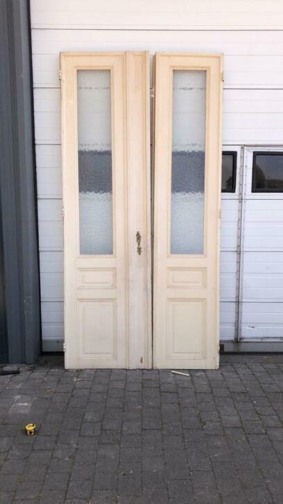 Prachtset antieke ensuitedeuren  284x140, Doe-het-zelf en Verbouw, Deuren en Horren, Zo goed als nieuw, Binnendeur, 215 cm of meer