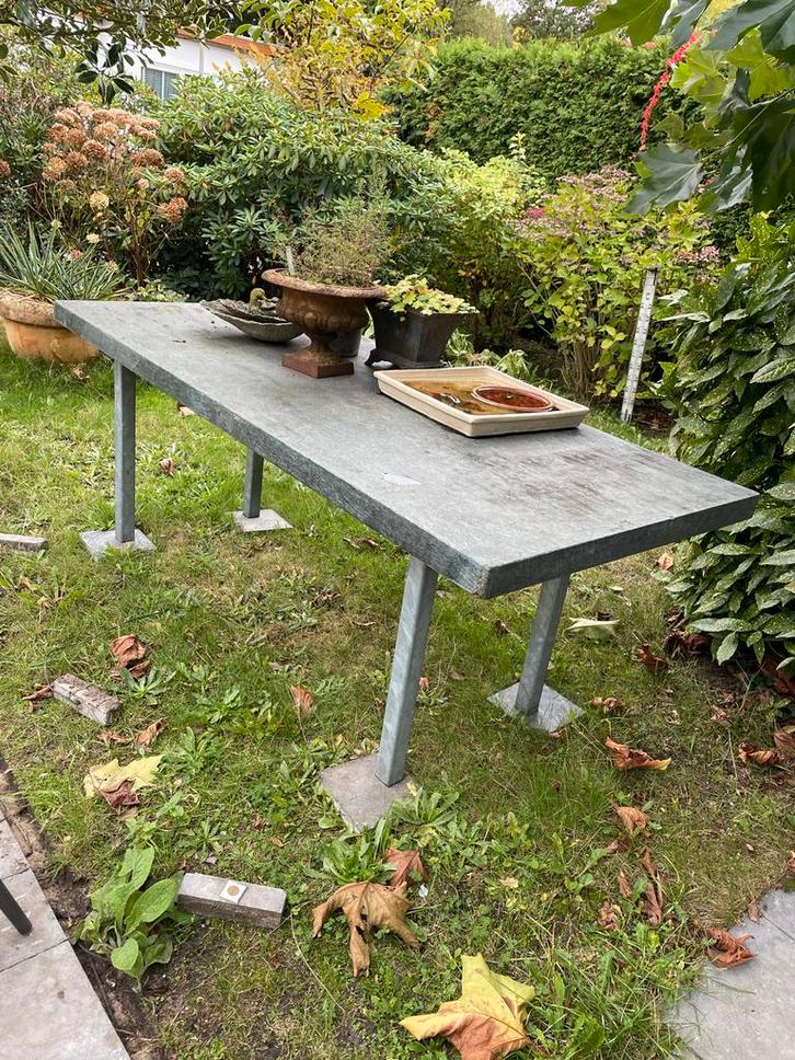 Marmeren Tuintafel - Gegalvaniseerd Onderstel, Tuin en Terras, Tuintafels, Gebruikt, Rechthoekig, Metaal, Ophalen