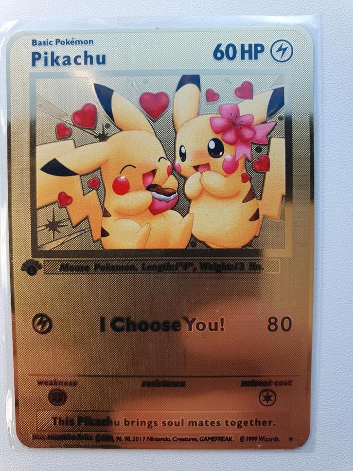 Pikachu I Choose You! Hart hartjes Metal Card, Pokemon, Hobby en Vrije tijd, Verzamelkaartspellen | Pokémon, Nieuw, Ophalen of Verzenden