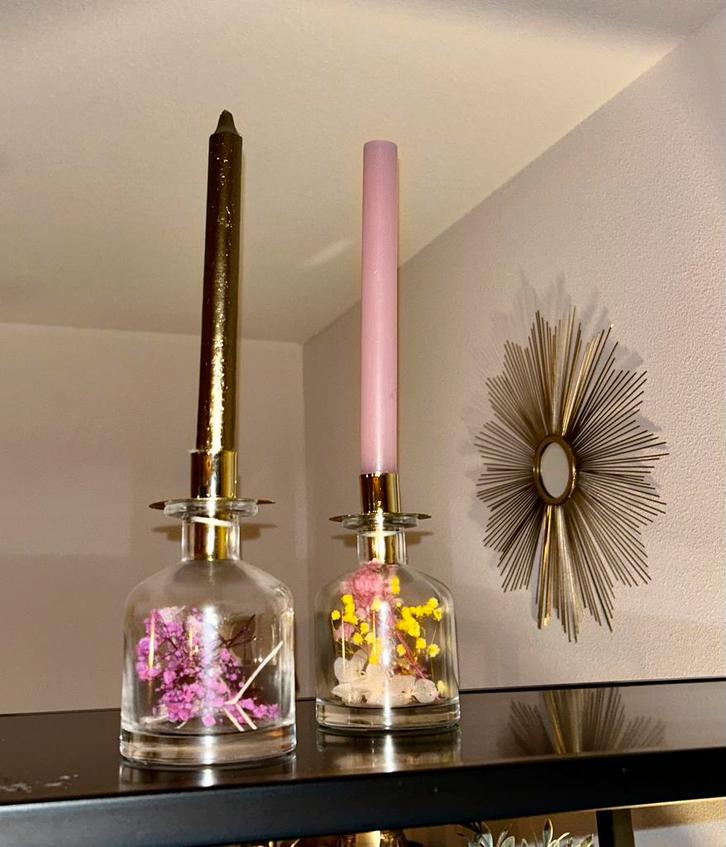 Kandelaar goud met bloemen, Huis en Inrichting, Woonaccessoires | Kandelaars en Kaarsen, Nieuw, Minder dan 25 cm, Overige materialen