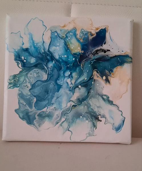 Abstract schilderijen petrol/goud 20x20 cm, Antiek en Kunst, Kunst | Schilderijen | Modern, Ophalen of Verzenden