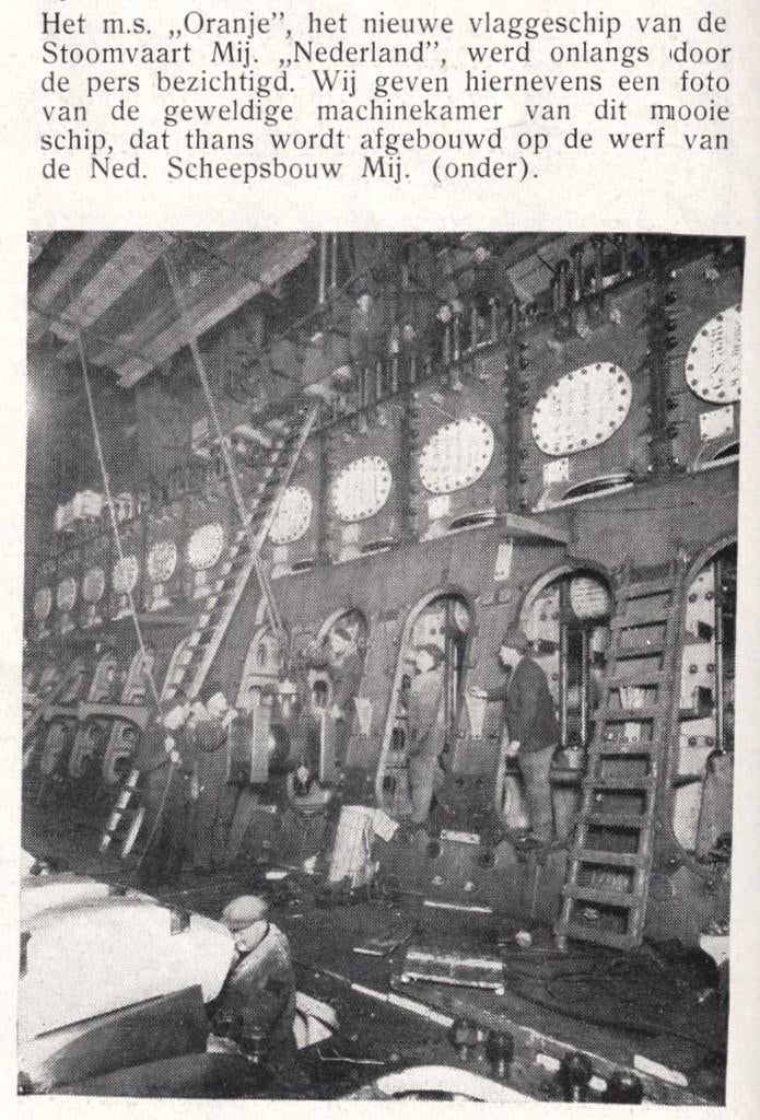 Knipsel 1939 Machinekamer Oranje Stoomvaart Mij.  SMN NSM, Verzamelen, Ophalen of Verzenden, Gebruikt, Motorboot, Kaart, Foto of Prent