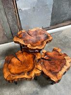 Boomstamtafel salontafel bijzettafels, Doe-het-zelf en Verbouw, Hout en Planken, Ophalen, Minder dan 25 mm, Zo goed als nieuw