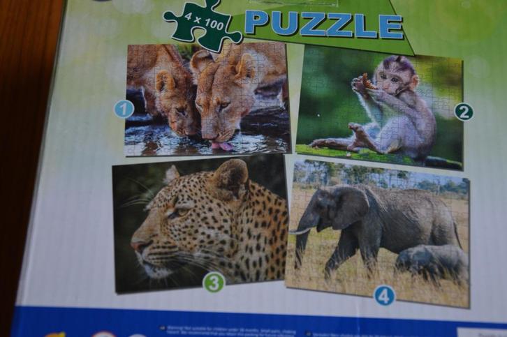 Puzzel: Dieren 4 x 100 stukjes Toy Universe, Kinderen en Baby's, Speelgoed | Kinderpuzzels, Zo goed als nieuw, 6 jaar of ouder