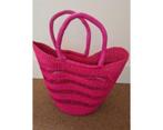 Roze Grote handgemaakte tas van olifantengras – met leren ha, Ophalen of Verzenden, Nieuw, Roze, Shopper