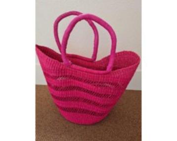 Roze Grote handgemaakte tas van olifantengras – met leren ha beschikbaar voor biedingen
