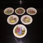 6 Engelse porseleinen serveerbordjes met barok dame&heer, Verzenden, Zo goed als nieuw, Porselein, Bord of Schaal