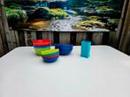 Kleurige Camping set met bakjes en drinkpakjes houder, Ophalen of Verzenden, Gebruikt