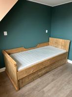Bed met logeerbed - 90/200 Jorg Steigerhout, Huis en Inrichting, 190 cm of minder, 90 cm, Eenpersoons, Bruin