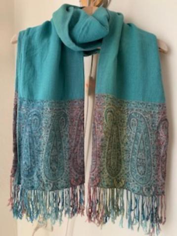 Prachtig pashmina sjaal grote sjaal turquoise geel koraal beschikbaar voor biedingen