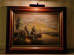 Sfeervol schilderij, Hollands landschap. Met luxe lijst&lamp, Antiek en Kunst, Kunst | Schilderijen | Klassiek, Ophalen