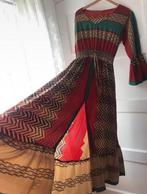 Maxi lange grafische bruinrode zijden indiase sari jurk  M L, Nieuw, Maat 42/44 (L), Ophalen of Verzenden, Onder de knie