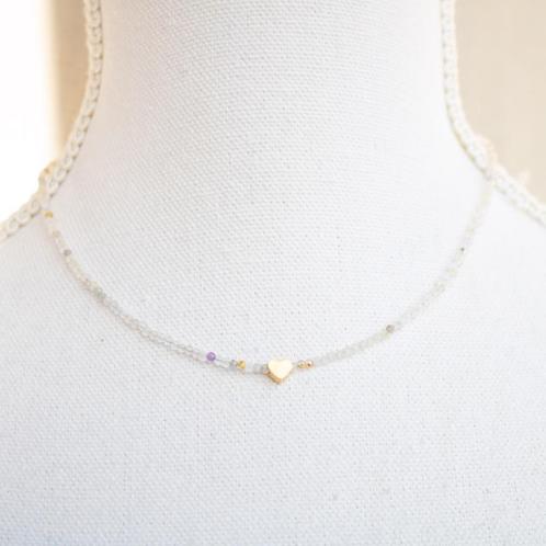 Ketting fluoriet met gouden hartje, Sieraden, Tassen en Uiterlijk, Kettingen, Nieuw, Steen of Mineraal, Overige kleuren, Met edelsteen