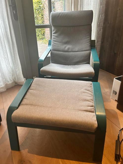 Fauteuil met Voetenbank  (IKEA), Huis en Inrichting, Fauteuils, Zo goed als nieuw, Hout, 75 tot 100 cm, Ophalen