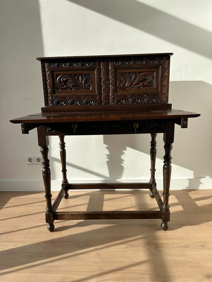 Antiek Inklap Bureau met Houtsnijwerk, Antiek en Kunst, Antiek | Meubels | Tafels, Ophalen