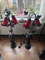 Antieke Art Nouveau Lampen met Rode Kappen, Ophalen of Verzenden