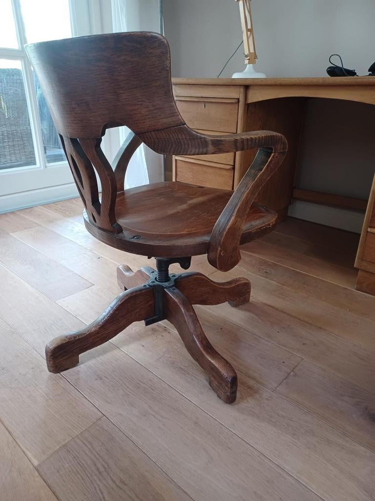 Antieke Houten Bureaustoel, Ophalen of Verzenden, Gebruikt, Bruin, Bureaustoel