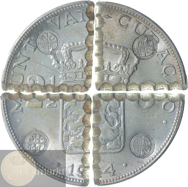 Curaçao - 2½ gulden 1944 gevierendeeld met klop E35 "VNCX", Postzegels en Munten, Munten | Nederland, Setje, 2½ gulden, Koningin Wilhelmina