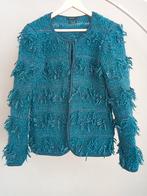 38 Prachtig vest petrol grof gebreid franjes Claudia Sträter, Kleding | Dames, Truien en Vesten, Maat 38/40 (M), Ophalen of Verzenden