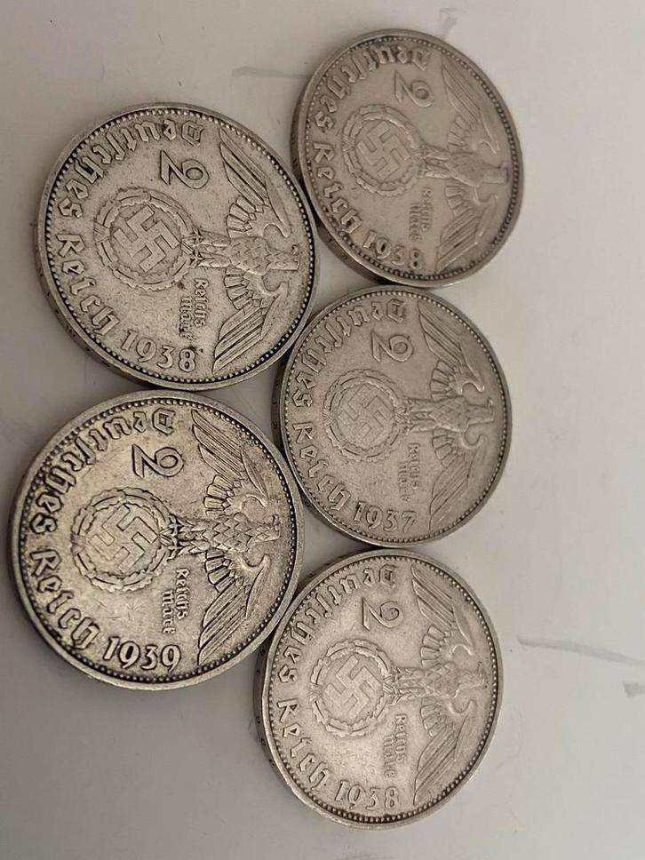 5 x 2 reichsmark swastika zilver nazi duitsland, Postzegels en Munten, Munten | Europa | Niet-Euromunten, Losse munt, Duitsland