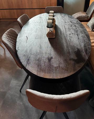 Cognac Lederl, stof grijze binnenkat Eetkamerstoelen 4 stuks beschikbaar voor biedingen