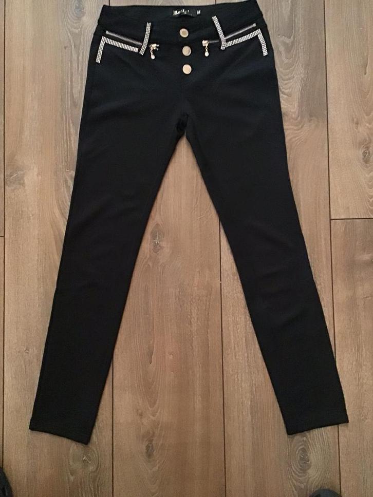 Zwarte broek Redial Luxury mt M bling bling feestdagen, Kleding | Dames, Broeken en Pantalons, Zo goed als nieuw, Zwart, Lang