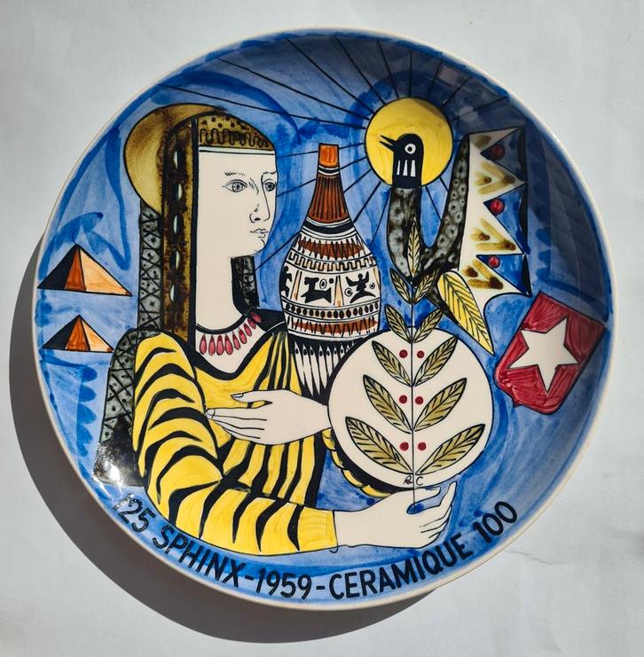 Jubileum bord Sphinx Petrus Regout Ceramique Maastricht 1959, Antiek en Kunst, Antiek | Keramiek en Aardewerk, Ophalen of Verzenden