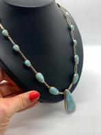 V813 Prachtig zilveren larimar collier, Ophalen of Verzenden, X, Met edelsteen, Zilver