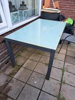 Tuintafel met glazen blad, Ophalen, Zo goed als nieuw, Rechthoekig, Metaal
