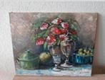 Olieverf schilderij stil leven bloemen vaas Fruit., Antiek en Kunst, Kunst | Schilderijen | Klassiek, Ophalen of Verzenden