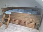 Prachig stoer steigerhouten kajuitbed met fruitkistjes, Ophalen, 90 cm, Eenpersoons, Steigerhout