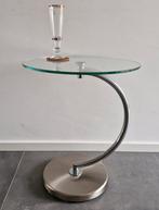 Bijzettafel Chroom/Glas - Laptoptafel, Huis en Inrichting, Tafels | Bijzettafels, Minder dan 55 cm, Rond, Glas, Ophalen