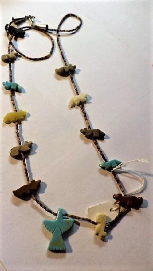 Vintage Zuni halsketting met dierenfiguurtjes uit edelstenen, Sieraden, Tassen en Uiterlijk, Kettingen, Zo goed als nieuw, Ophalen