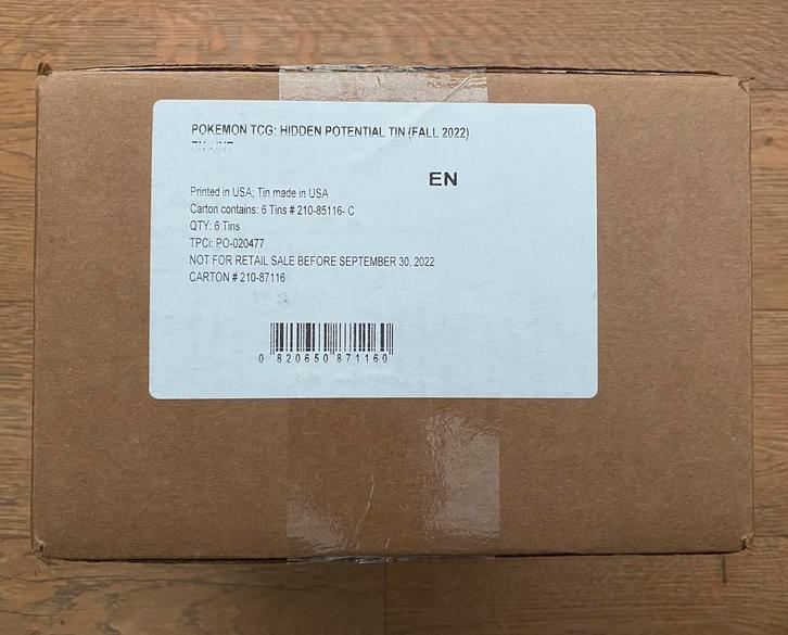 Pokémon TCG - Hidden Potential Tin 22 (6x Tin) CASE *SEALED*, Hobby en Vrije tijd, Verzamelkaartspellen | Pokémon, Nieuw, Foil