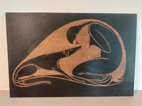 Houten Wanddecoratie Vrouw met Windhond - Jan Schonk 34x22, Antiek en Kunst, Kunst | Schilderijen | Klassiek, Ophalen of Verzenden