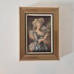 vintage zijde lijstje kitsch mini schilderijtje, Antiek en Kunst, Ophalen of Verzenden