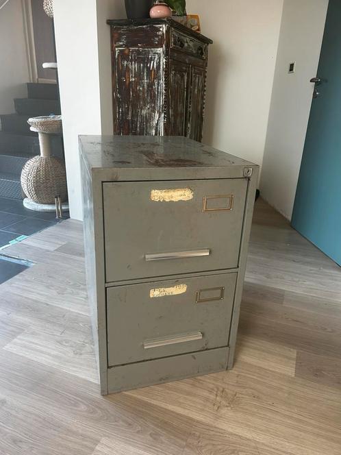 Vintage Archiefkast Metaal, Huis en Inrichting, Kasten | Roldeurkasten en Archiefkasten, Gebruikt, Minder dan 100 cm, Minder dan 50 cm