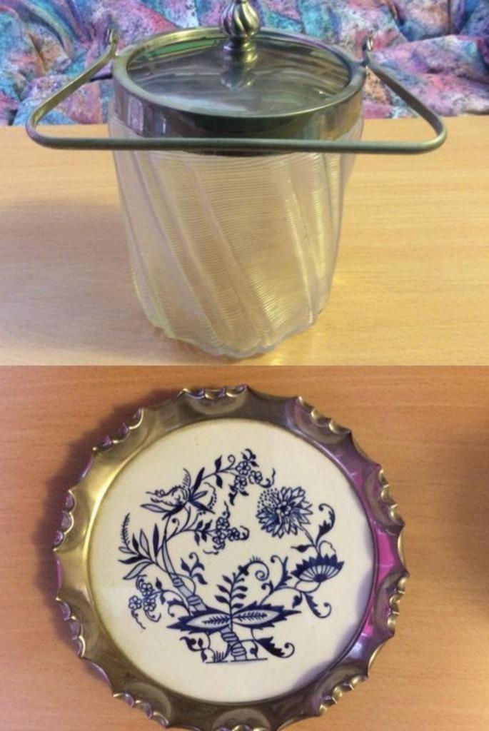 Glazen bonbonnière Fries draadglas met aardewerk schaaltje, Antiek en Kunst, Antiek | Glas en Kristal, Ophalen of Verzenden