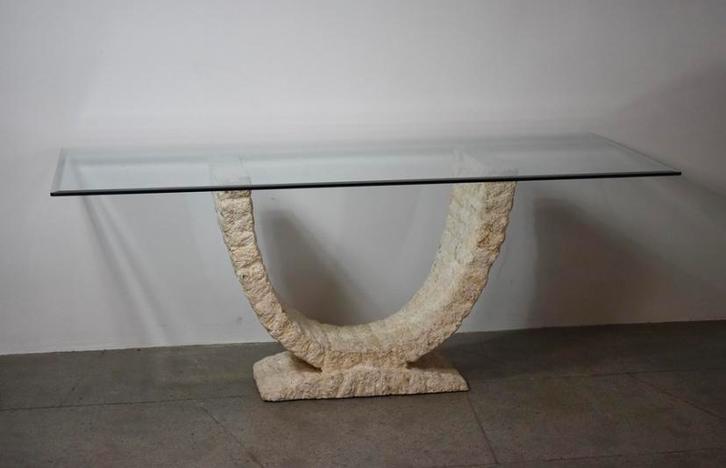 Maitland Smith consuletafel | Travertin | Mactanstone |, Antiek en Kunst, Antiek | Meubels | Tafels, Ophalen