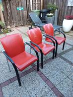 3  LEOLUX  EETKAMER  STOELEN, Ophalen, Drie, Leer, Rood