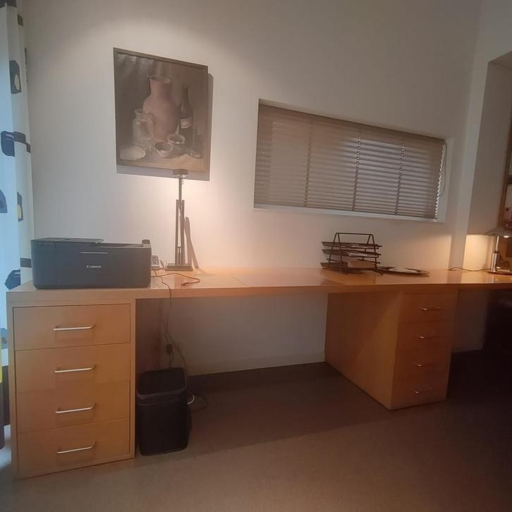 Dubbelbureau met boekenkast, Huis en Inrichting, Bureaus, Gebruikt, Bureau, Ophalen
