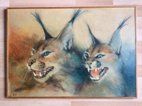 pastel schilderij paartje caracals , Piet ‘68, Antiek en Kunst, Kunst | Schilderijen | Klassiek, Ophalen