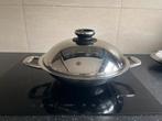 AMC Wokpan met deksel, Gebruikt, Inductieplaat, Ophalen of Verzenden, Rvs