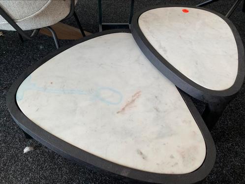 Bijzettafel set japandi organisch echt marmer 74x66 64x51, Huis en Inrichting, Tafels | Bijzettafels, Nieuw, Overige vormen, Minder dan 45 cm