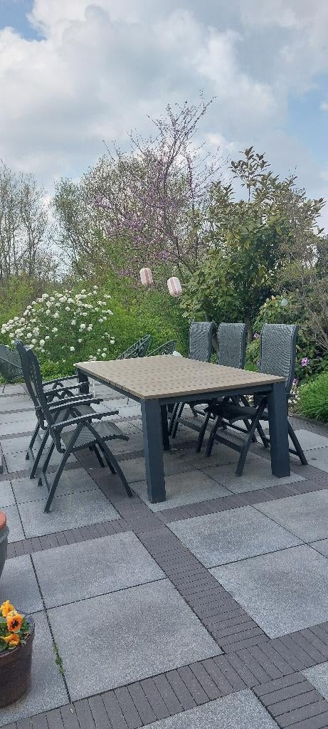 Polywood Tuintafel met 6 diningstoelen, Tuin en Terras, Tuintafels, Ophalen, Gebruikt, Rechthoekig, Kunststof